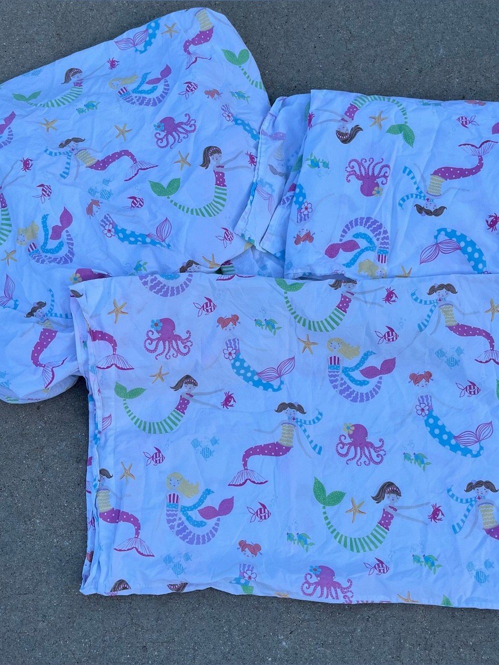 Pottery barn mermaid twin flat fitted pillow case set